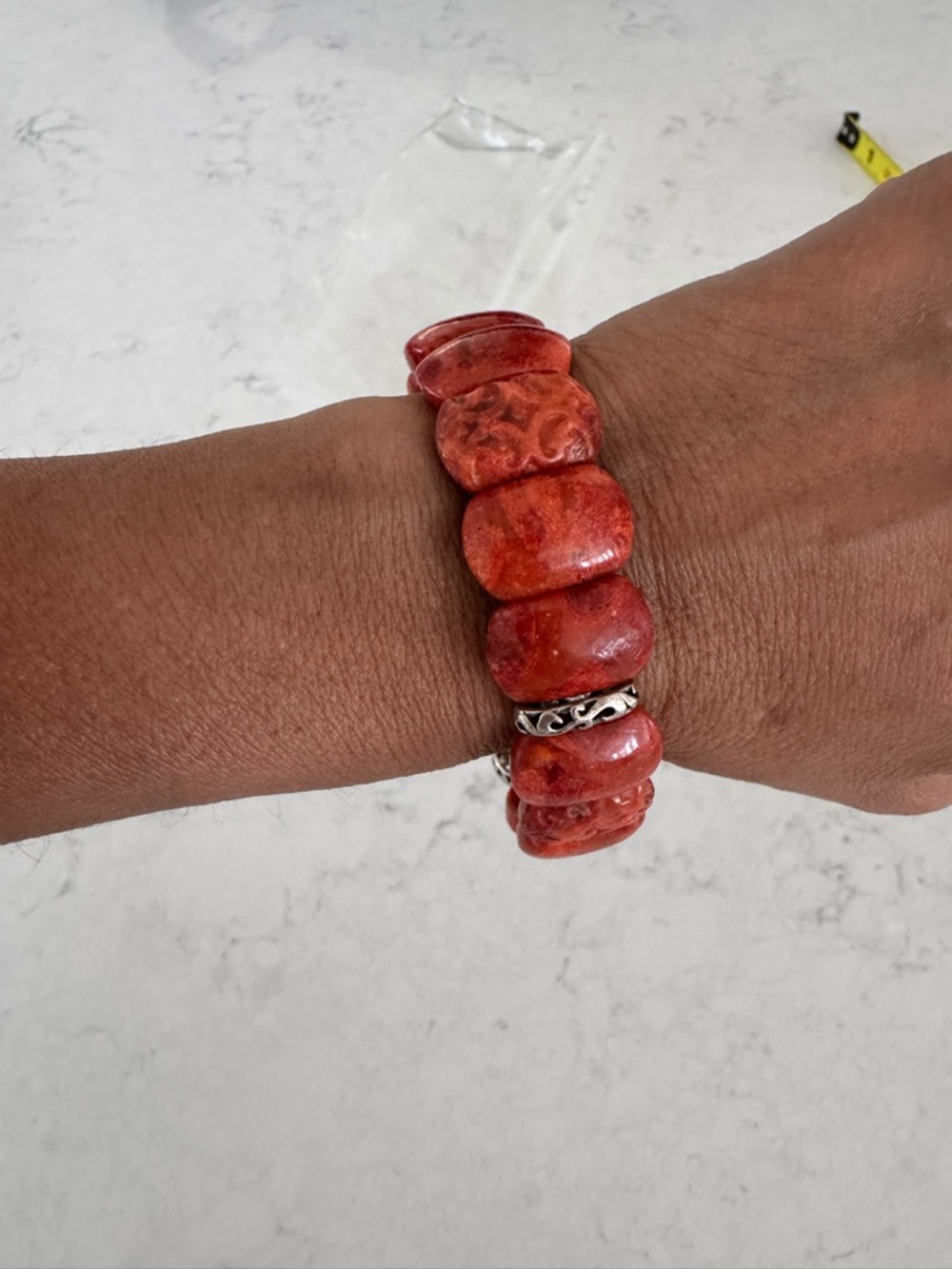 Silpada Red Bead Stretch Bracelet with Decorative Silver Accent